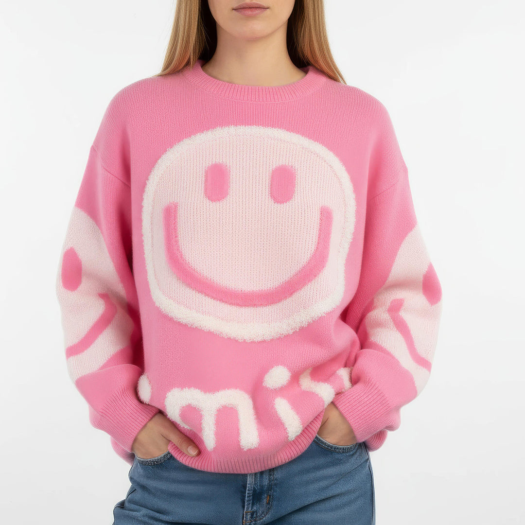Suéter oversized com estampa de sorriso fofo