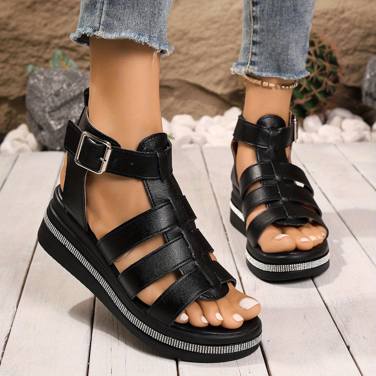 Sandálias de Salto Wedge Casuais para Mulheres, Sapatos Femininos