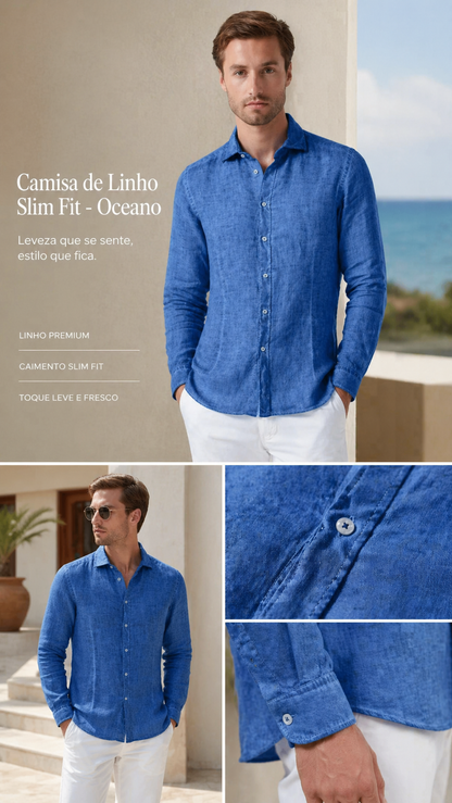 Camisa de Linho Slim Fit - Oceano