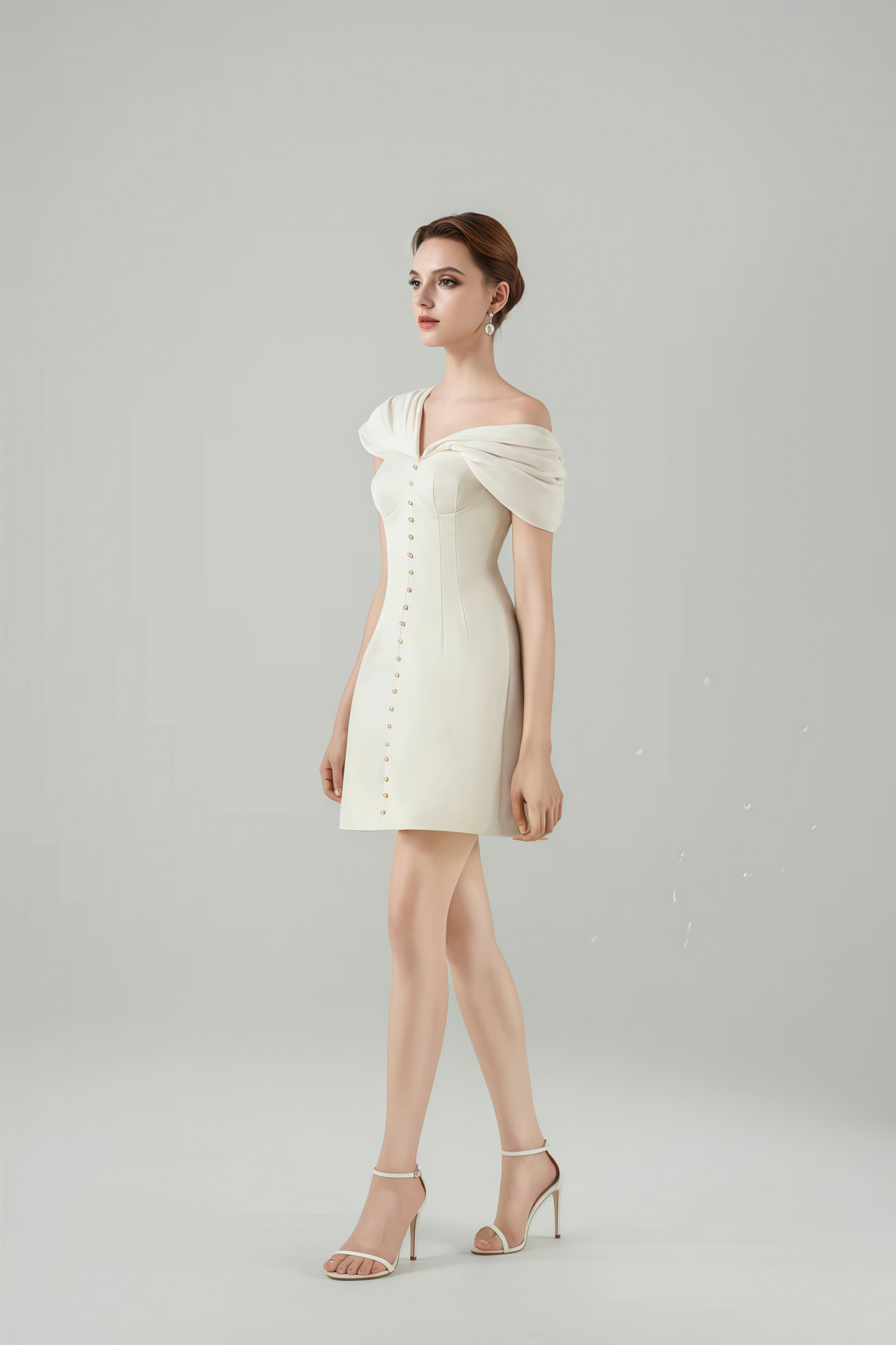 Vestido Mini Plunge Neck Ruched Branco Creme Alistair