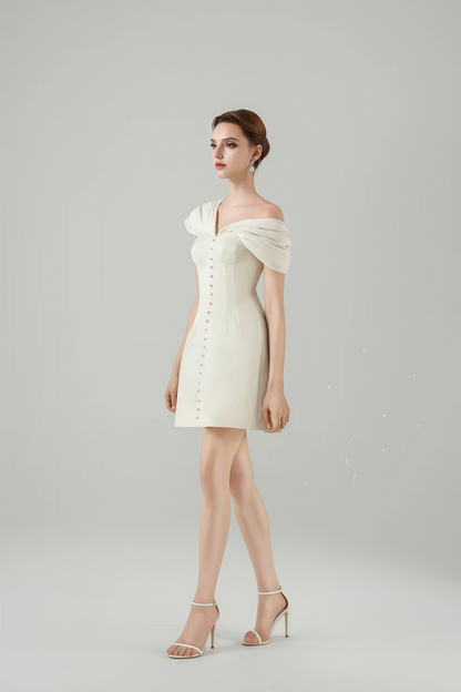 Vestido Mini Plunge Neck Ruched Branco Creme Alistair