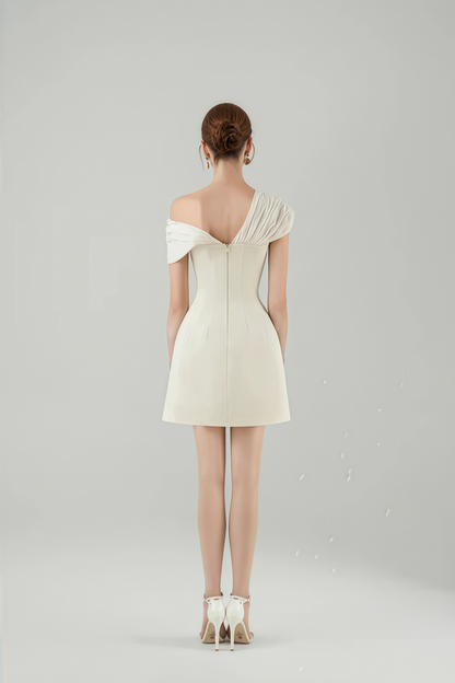 Vestido Mini Plunge Neck Ruched Branco Creme Alistair