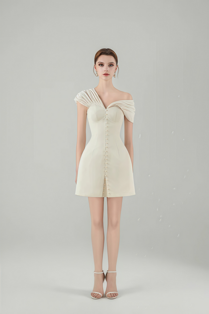 Vestido Mini Plunge Neck Ruched Branco Creme Alistair