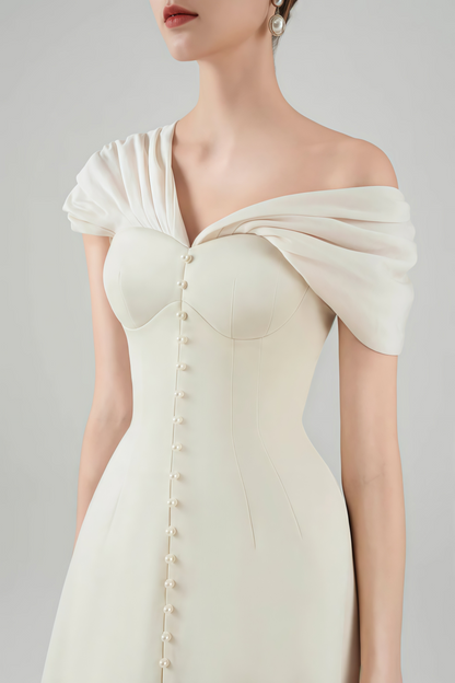 Vestido Mini Plunge Neck Ruched Branco Creme Alistair