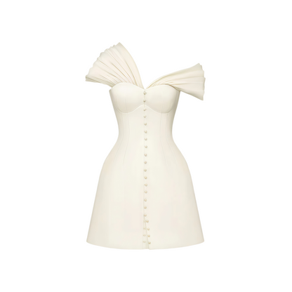 Vestido Mini Plunge Neck Ruched Branco Creme Alistair
