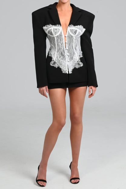 Blazer Corset em Renda Alvera - Preto