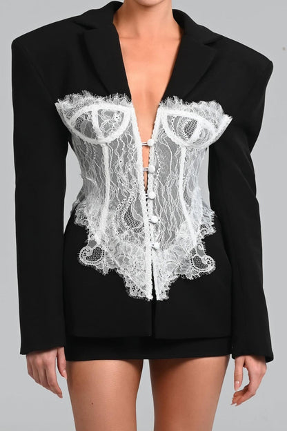 Blazer Corset em Renda Alvera - Preto