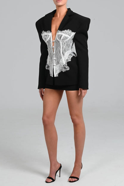 Blazer Corset em Renda Alvera - Preto