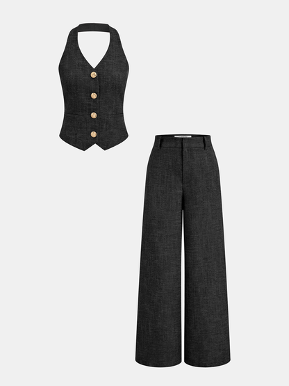 Conjunto de Top Halter & Calças Largas