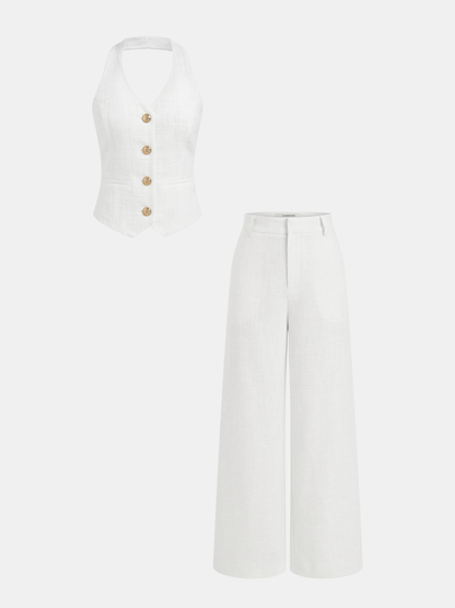 Conjunto de Top Halter & Calças Largas