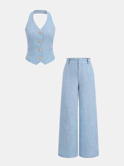 Conjunto de Top Halter & Calças Largas