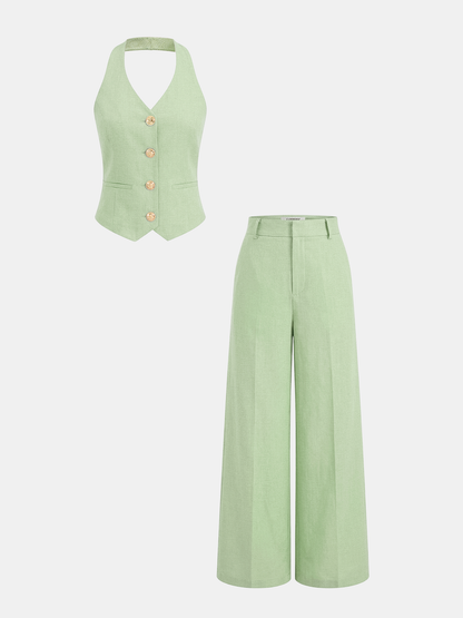 Conjunto de Top Halter & Calças Largas