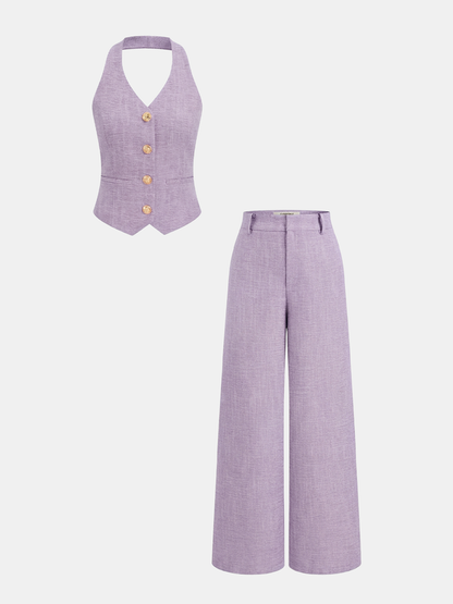 Conjunto de Top Halter & Calças Largas