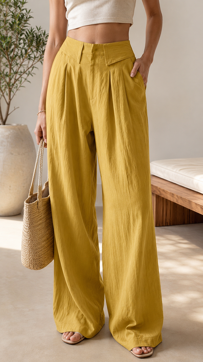 Calças Sahara Breeze Luxe de Perna Larga em Estilo Linen