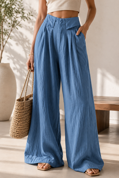 Calças Sahara Breeze Luxe de Perna Larga em Estilo Linen