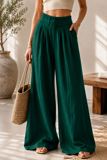 Calças Sahara Breeze Luxe de Perna Larga em Estilo Linen
