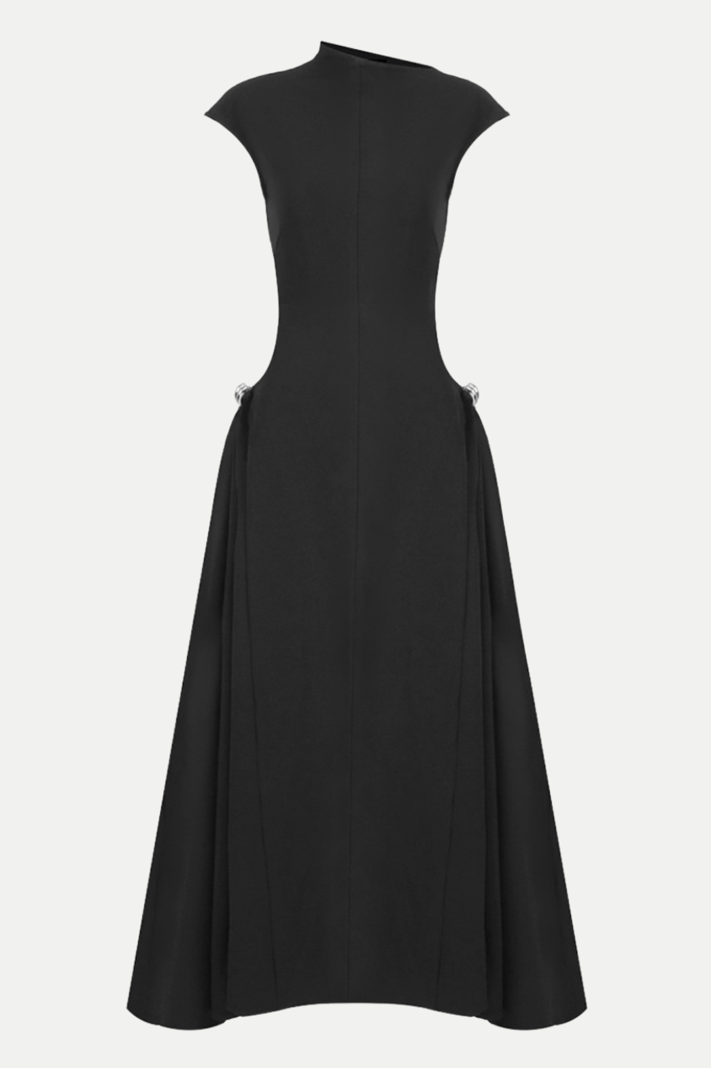 Vestido Midi Flare com Drapes Simétricos Eorkone - Preto