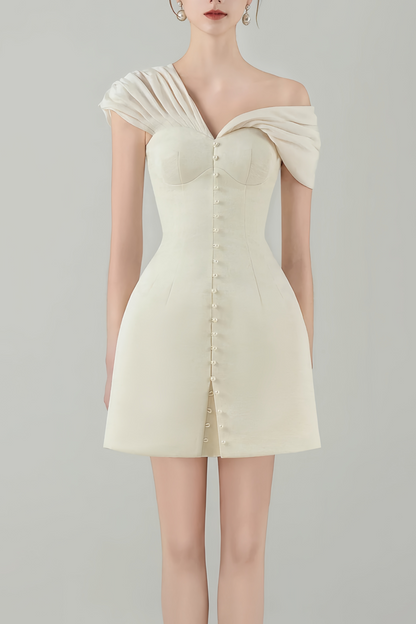 Vestido Mini Plunge Neck Ruched Branco Creme Alistair
