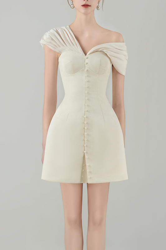 Vestido Mini Plunge Neck Ruched Branco Creme Alistair