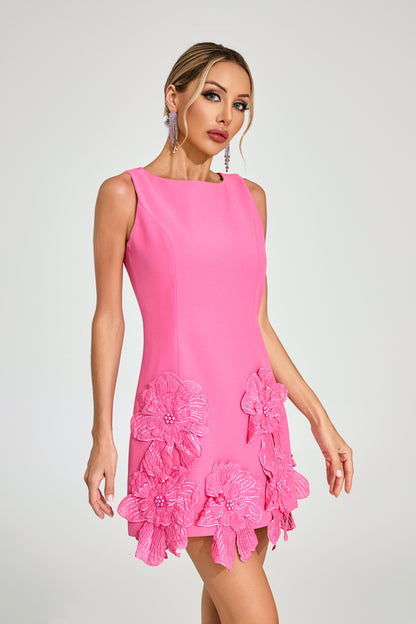 Vestido Mini com Aplique Floral em Rosa Jeremiah
