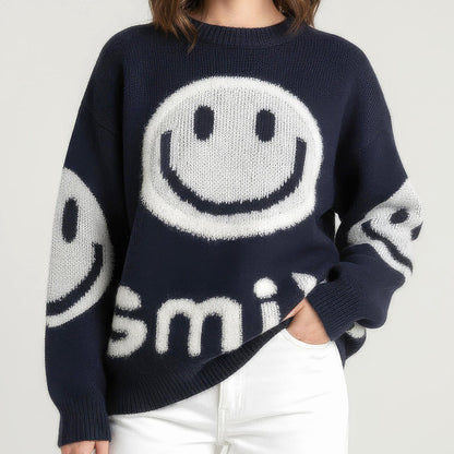 Suéter oversized com estampa de sorriso fofo