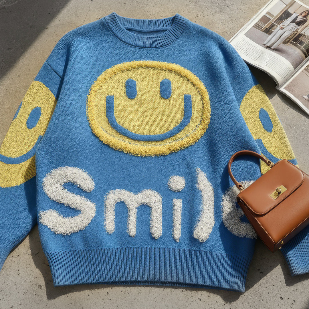 Suéter oversized com estampa de sorriso fofo