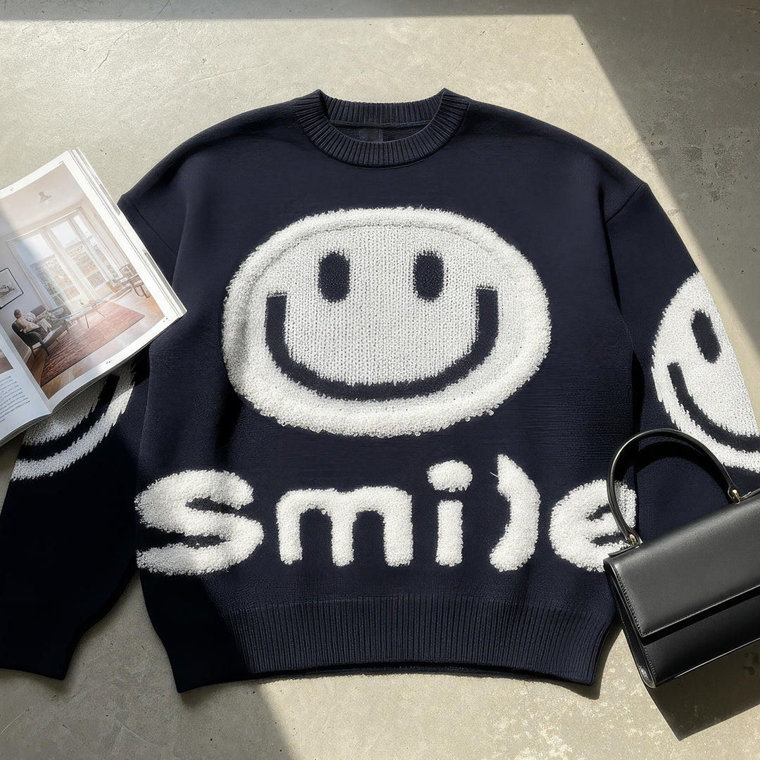 Suéter oversized com estampa de sorriso fofo