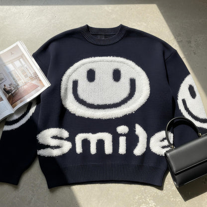 Suéter oversized com estampa de sorriso fofo