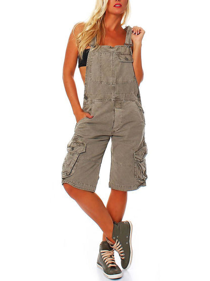 Macacão Curto Denim Cargo Premium para Mulher
