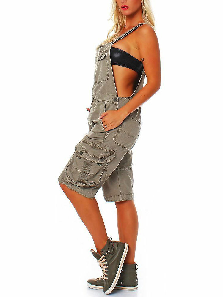 Macacão Curto Denim Cargo Premium para Mulher
