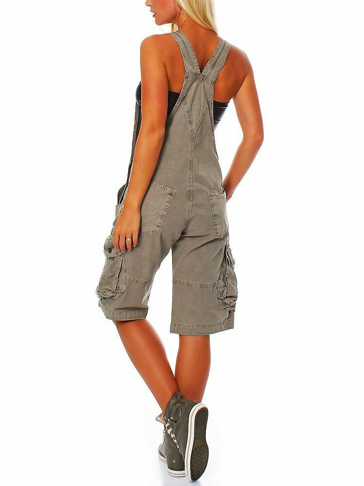 Macacão Curto Denim Cargo Premium para Mulher