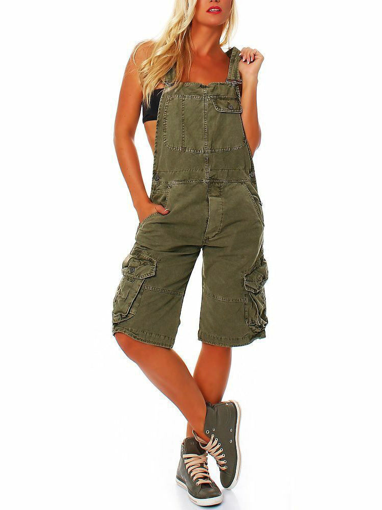 Macacão Curto Denim Cargo Premium para Mulher