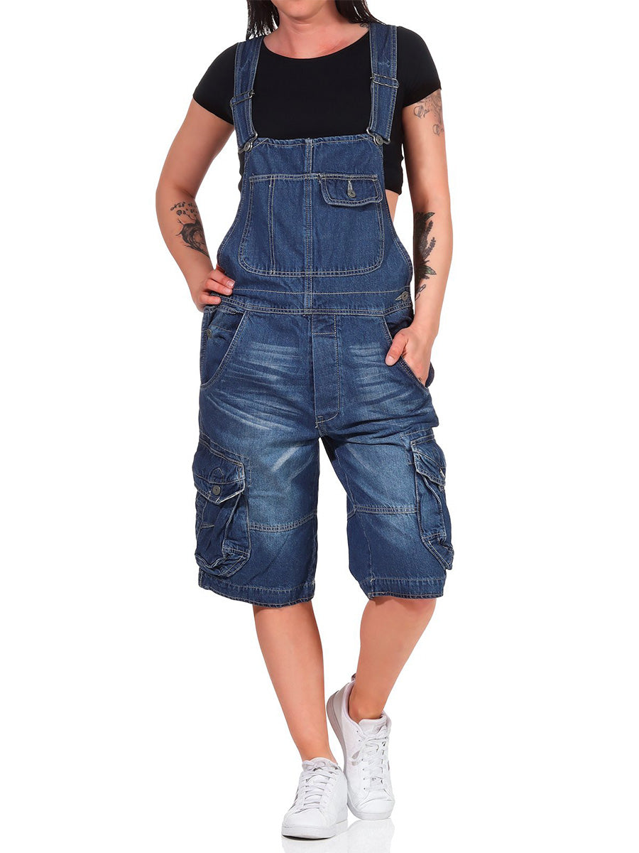 Macacão Curto Denim Cargo Premium para Mulher