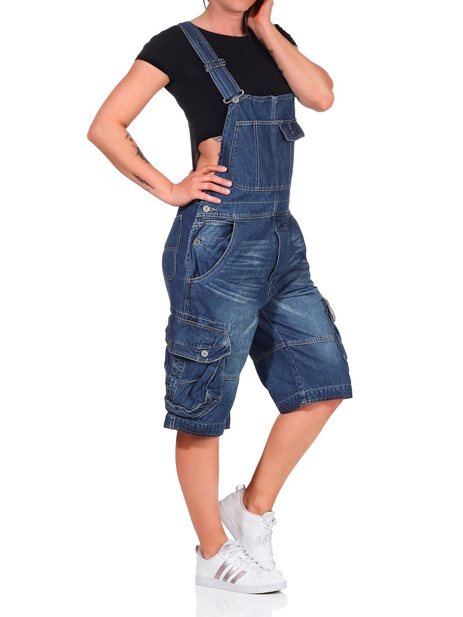 Macacão Curto Denim Cargo Premium para Mulher