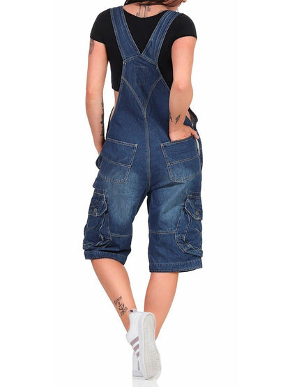 Macacão Curto Denim Cargo Premium para Mulher