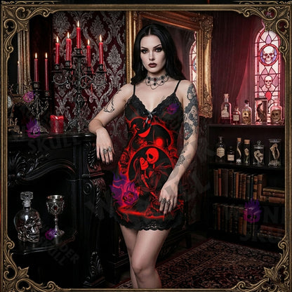 Camisa de Noite Babydoll em Renda Vermelha Elegance