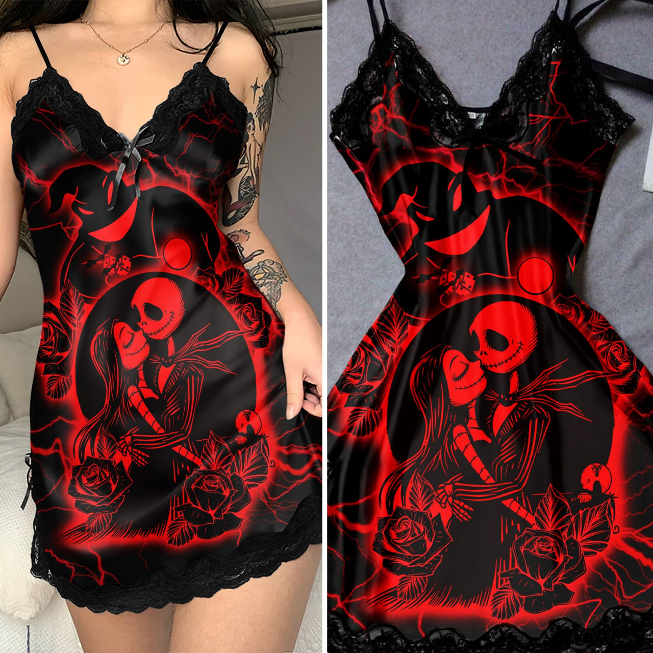 Camisa de Noite Babydoll em Renda Vermelha Elegance