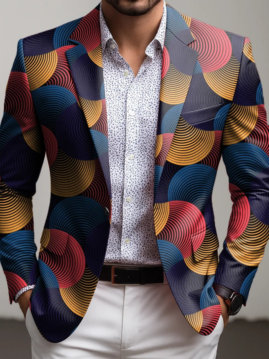 Polo Premium em Algodão e Linho com Padrão Abstrato em Leque