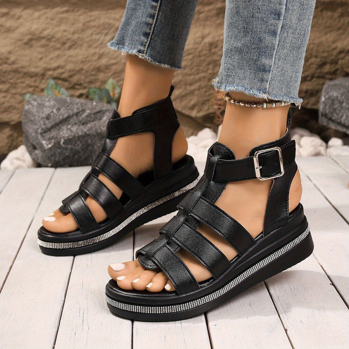Sandálias de Salto Wedge Casuais para Mulheres, Sapatos Femininos