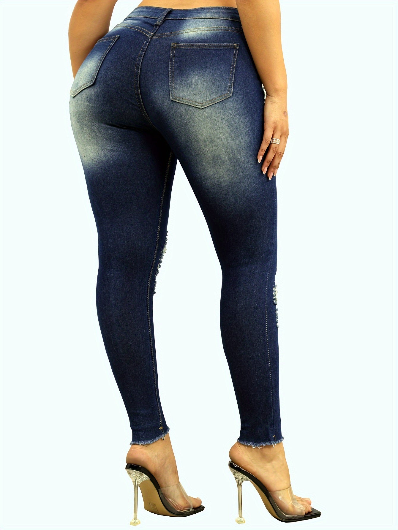 Jeans SculptFit Luxe Skinny de Cintura Alta com Efeito Desgastado