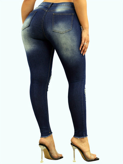 Jeans SculptFit Luxe Skinny de Cintura Alta com Efeito Desgastado