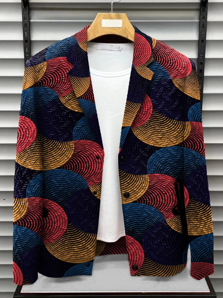 Polo Premium em Algodão e Linho com Padrão Abstrato em Leque