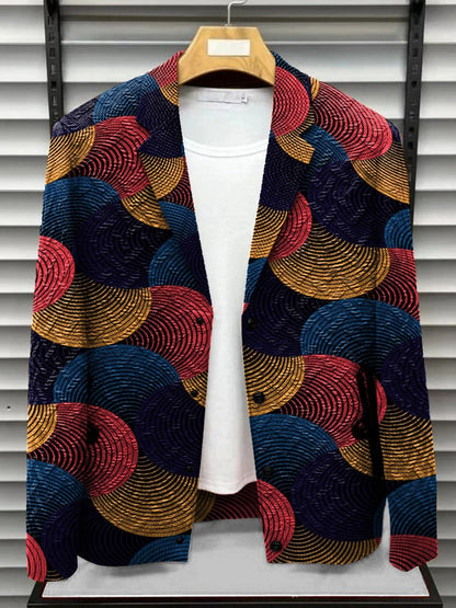 Polo Premium em Algodão e Linho com Padrão Abstrato em Leque