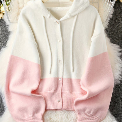 Cardigan Blush Harmony Luxe com Capuz e Bloco de Cor
