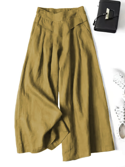 Calças Sahara Breeze Luxe de Perna Larga em Estilo Linen