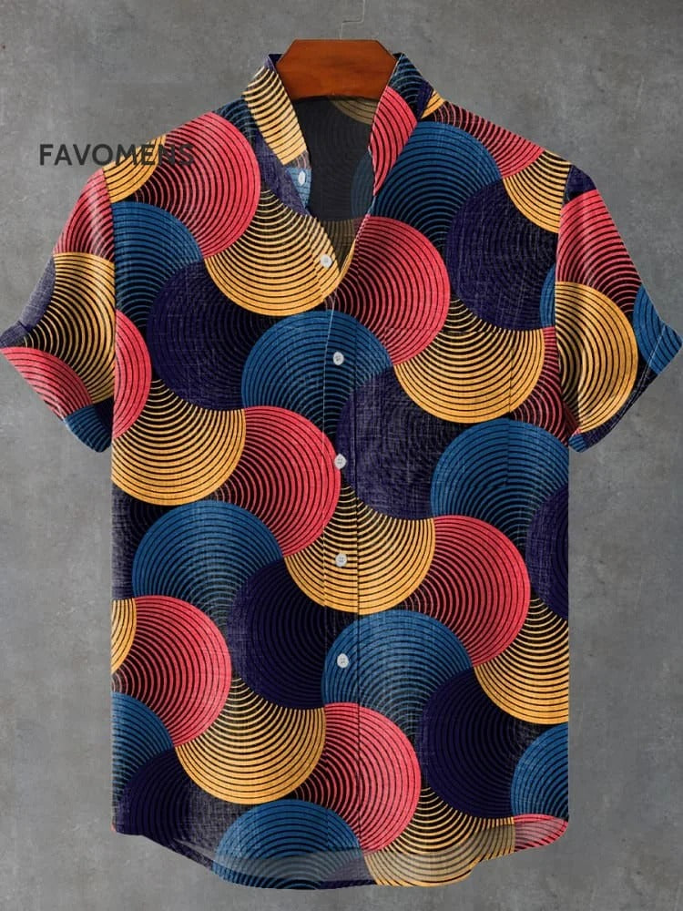 Polo Premium em Algodão e Linho com Padrão Abstrato em Leque