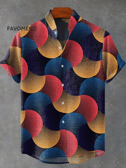 Polo Premium em Algodão e Linho com Padrão Abstrato em Leque