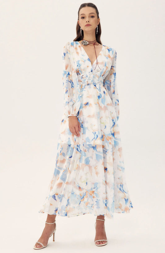 Vestido Midi de Chiffon Shirley | Look Jardim Estampado - sunfere