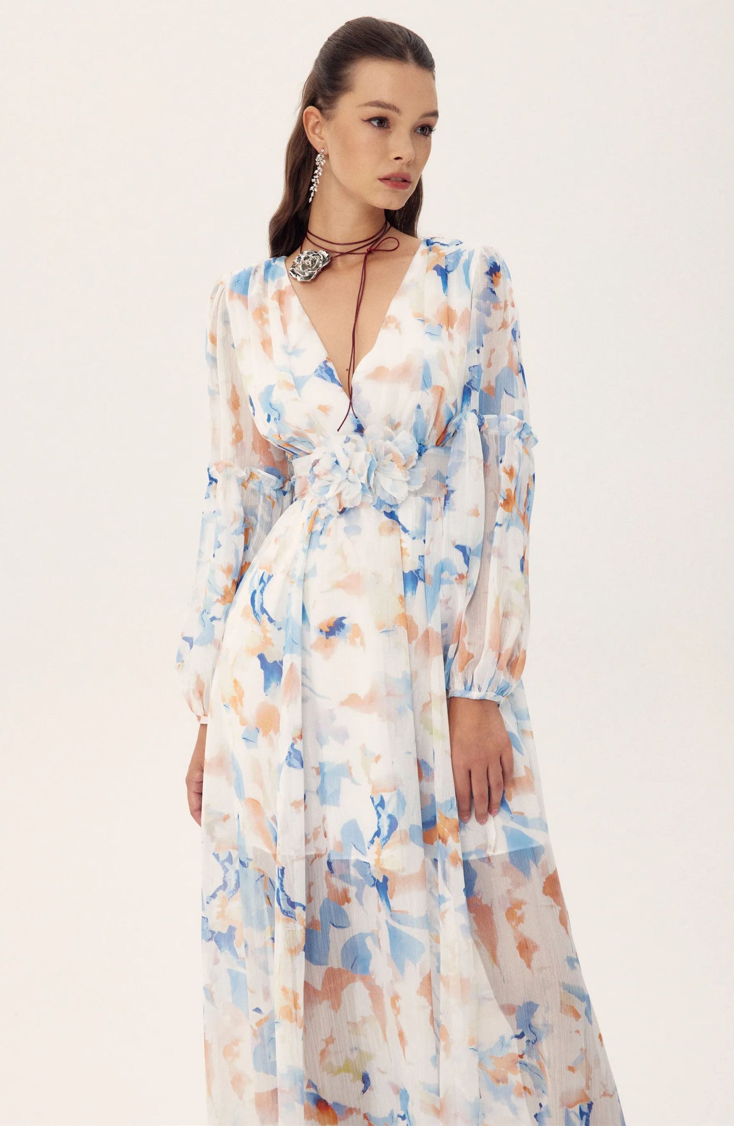 Vestido Midi de Chiffon Shirley | Look Jardim Estampado - sunfere