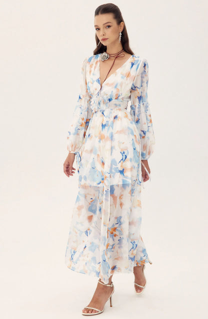 Vestido Midi de Chiffon Shirley | Look Jardim Estampado - sunfere